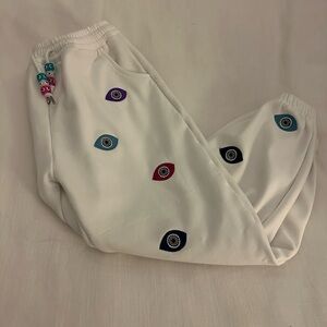 Lola + The Boys White Joggers with Colorful Eye Designs